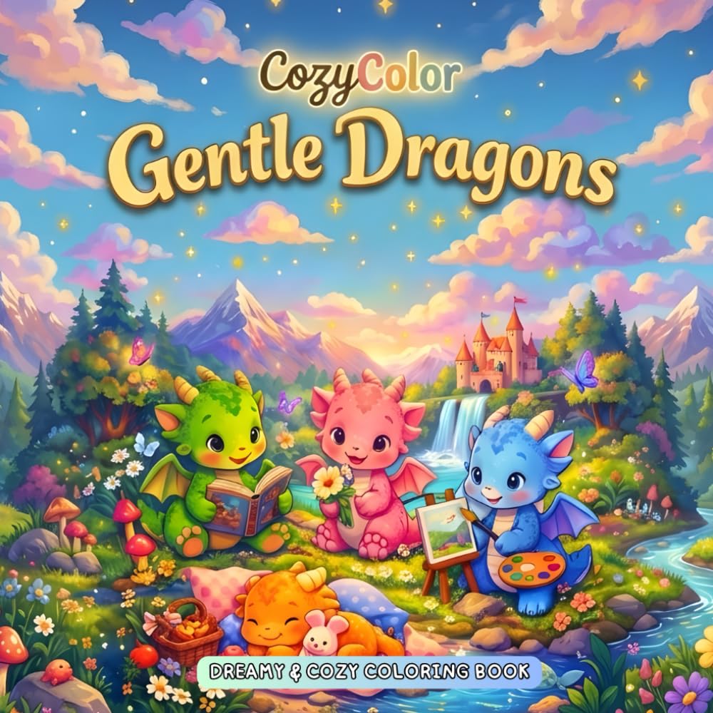 Gentle Dragons: Super Cute Dragon Coloring Book for Adults and Teens - Adorable Fantasy Characters with Simple Bold Lines