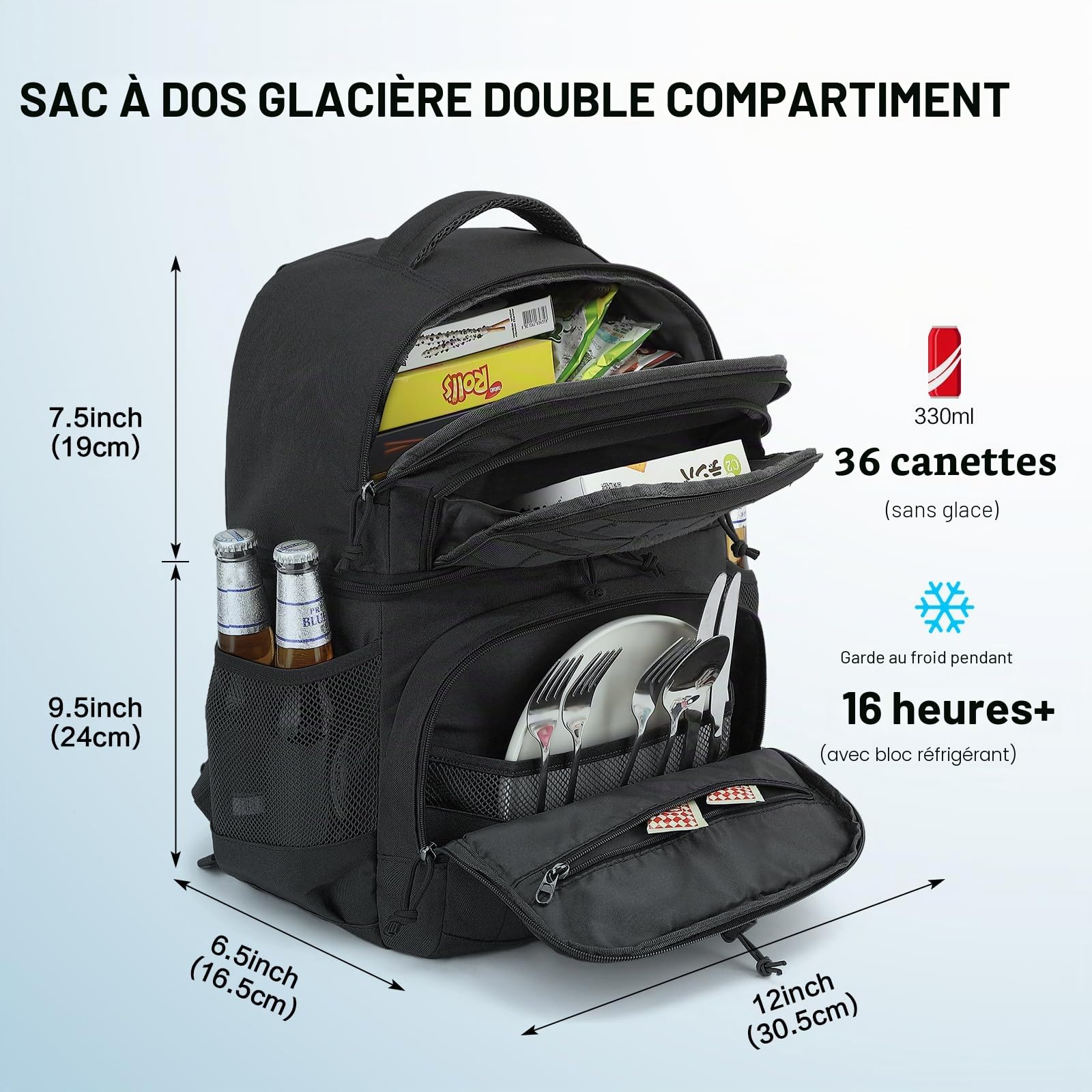 Sac à Dos Isotherme Tactique Cooler à Deux Compartiments Sac a Dos Glaciere Petit Sac Pique Nique avec 2 Compartiments Isotherme pour Hommes Femmes pour Déjeuner, Travail, Plage