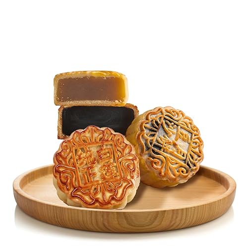 Vista 38 de KWOLYKIM 2 unidades de pasta de loto y pasta de frijoles rojos, pastel de luna tradicional chino postre tradicional de mediados de otoño, pastel