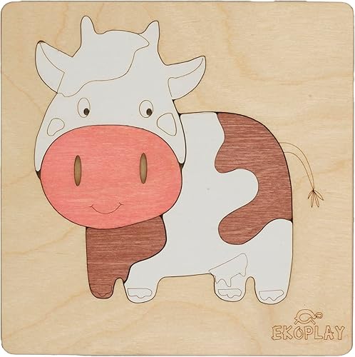 Happy Cow - Rompecabezas de madera para niños  Rompecabezas de 5 piezas para niños en edad preescolar  Juguetes educativos de aprendizaje regalos