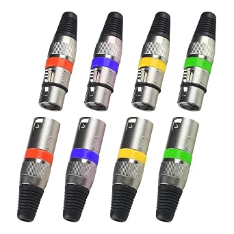 3-Pin XLR Cable Connector Male and Female for DMX Signal Wire or Audio Mixer Microphone Connector Metal Shell 4 Sets 4 Colors