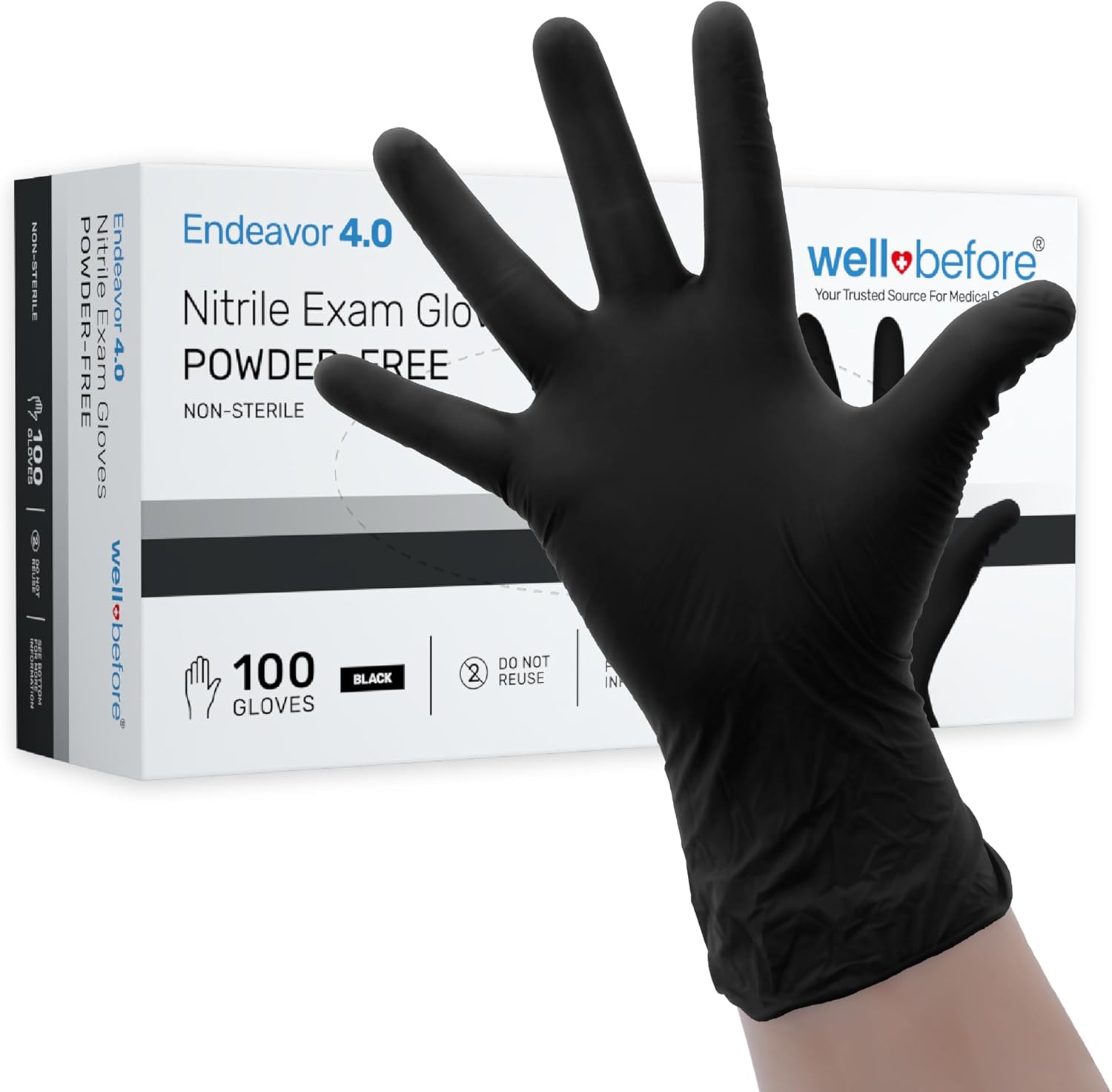 Well Before Black Disposable Gloves - Large/100 Count Disposable Nitrile Gloves - Latex Free and Chemical Resistant Gloves