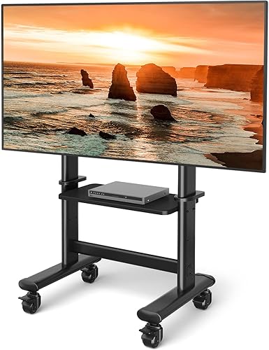 Mobile TV Cart Rolling TV Stand with Wheels for 55-100 Inch LCD LED Flat Curved Screens up to 250 lbs, Max VESA800x600 mm Heavy Duty Portable Floor