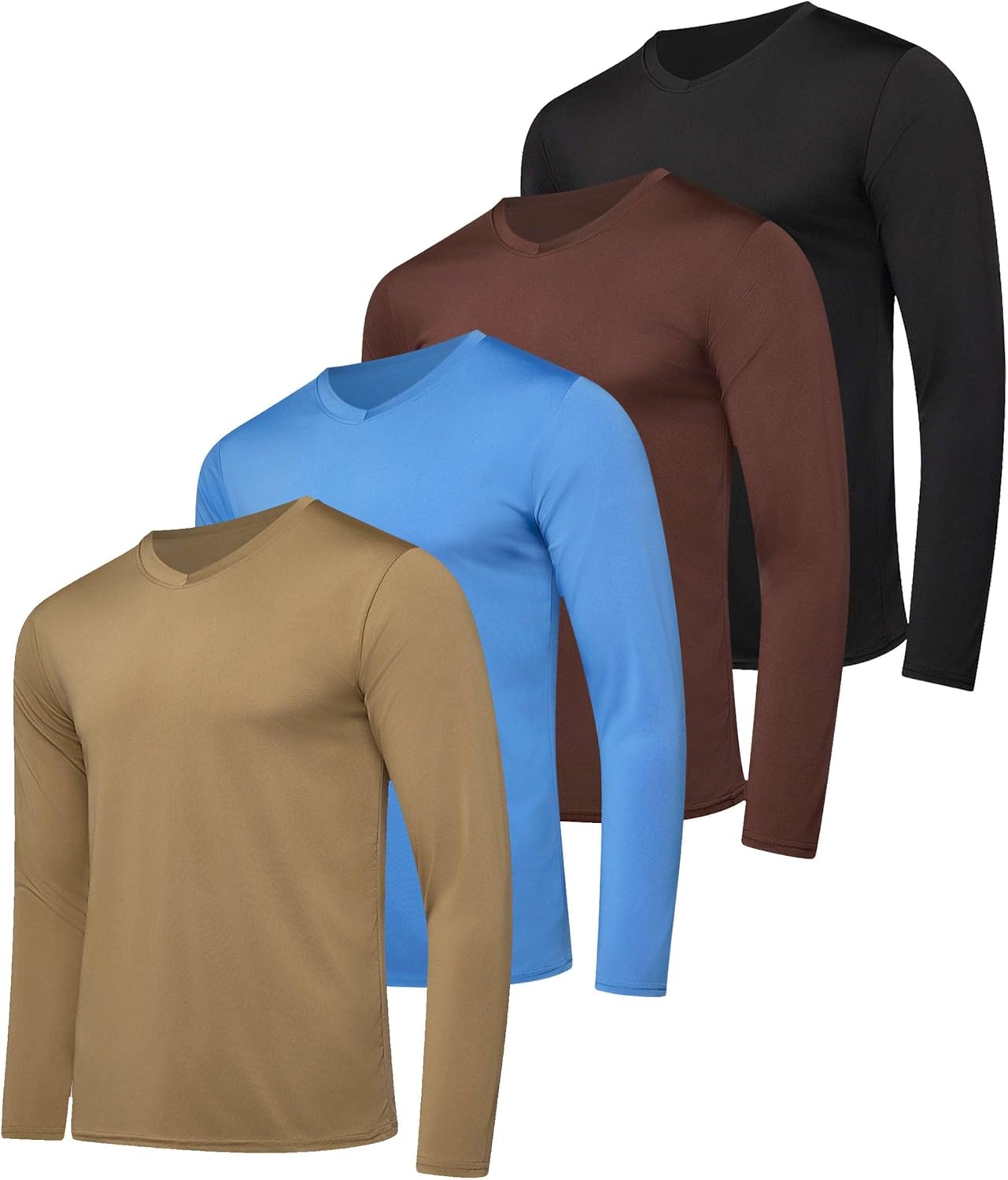 Real Essentials 4 Pack: Men's Dry Fit Long Sleeve V-Neck Active T-Shirt - Athletic Outdoor UPF 50+ (Available in Big & Tall)