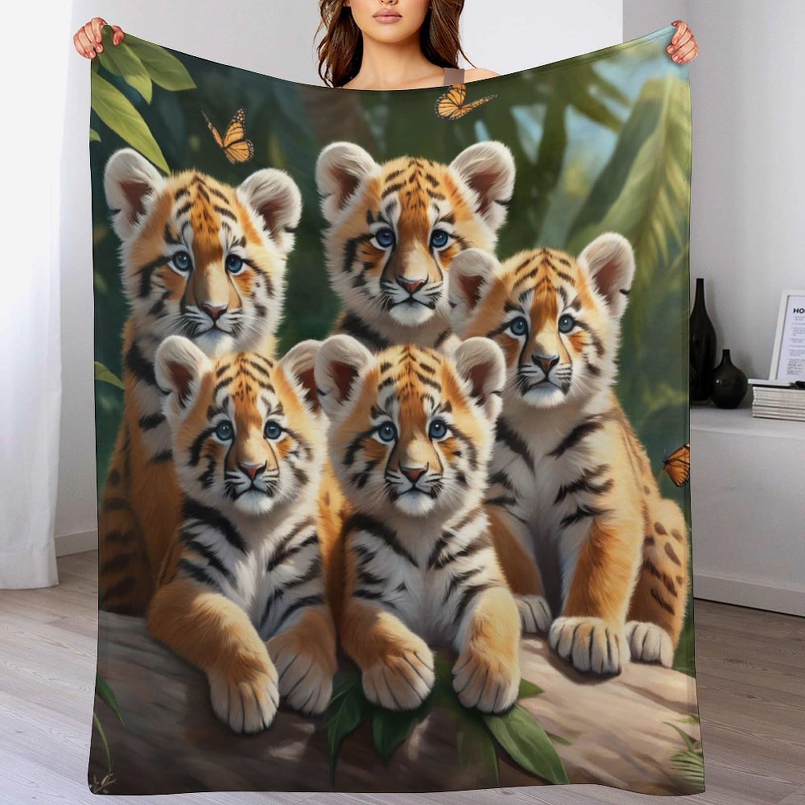 Couverture polaire tigre 140x180 cm en flannel douce pour canapé