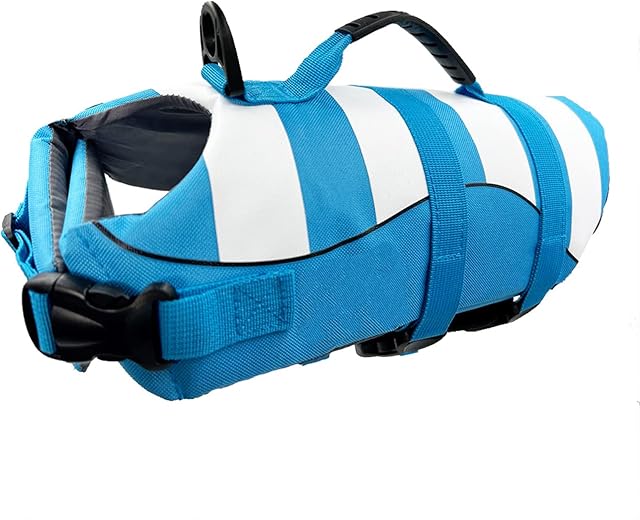 Dog Life Jacket Vest Reflective Adjustable Lifejacket for Dogs Swimming Dog Lifejacket with Strong Handle Dog Buoyancy Aid Saver Life Jacket for Small Medium Large Dogs (S, Blue)