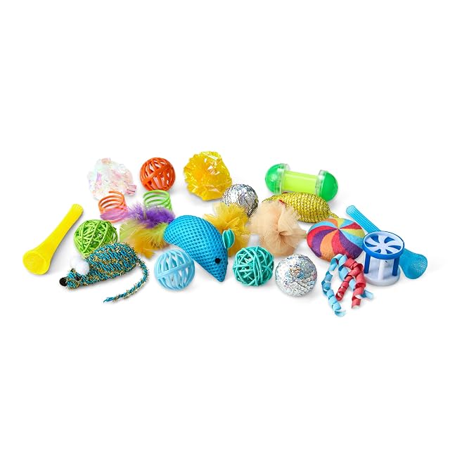Amazon Basics Paquete Variado de Kits de Juguetes para Gatos con Teaser, Bola, Pluma, Primavera