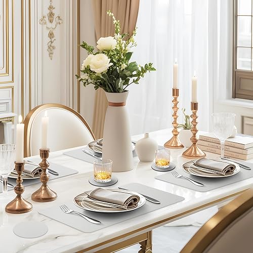 Miniatura 3 de Faux Leather Placemats Set of 6, Vinyl Placemats Heat Resistant Place Mats, Waterproof Oil-Proof Wipeable Dining Table Mats and Coasters for