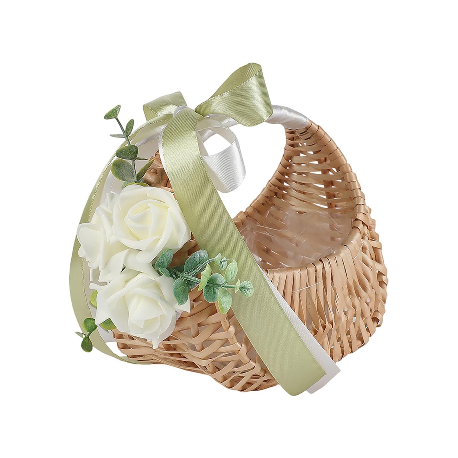 Rattan Bridal Party Basket for Wedding Celebrations Everlasting Ribbon Decorative Fabric Holder Ribbon Wedding Flower Basket