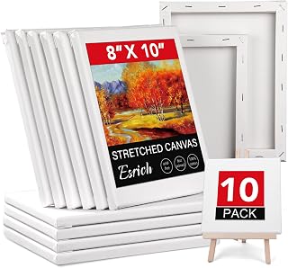 ESRICH 8x10 Stretched Canvases 10 Pack - Primed Acid-Free Cotton Blank Canvas for Oil Acrylic Painting