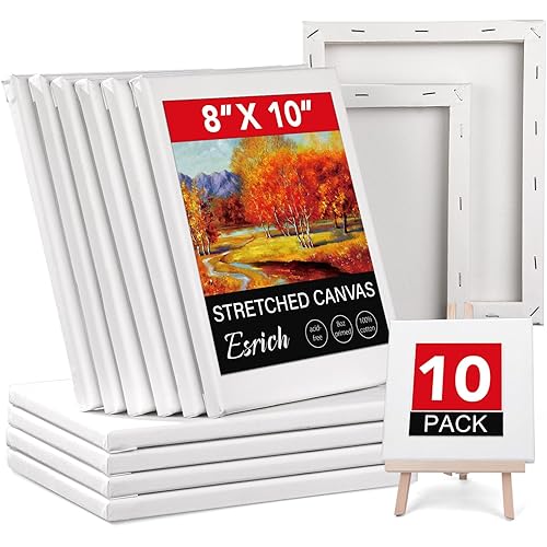 ESRICH Stretched Canvases for Painting 8x10, 10 Pack 8x10 Canvas Value Pack,Primed Acid-Free Cotton Blank Canvas, Paint Canvases for Oil & Acrylic Paint.