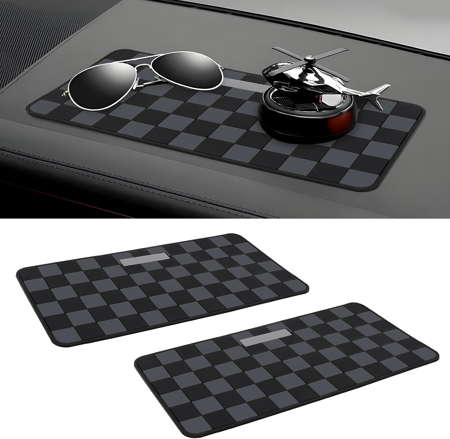 Wuyaoyao 2PCS Car Dashboard Anti Slip Mat, 12.2"×8.3" Non-Slip Dashboard Sticky Pad, PVC Car Dash Gripping Mat, Multifunctional Auto Grip Mat for Phones Sunglasses Keys Electronic Devices (Gray)