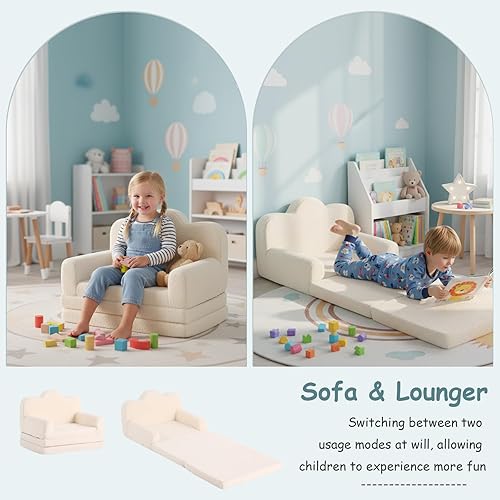 Miniatura 68 de Tiita Silla para niños, cómodo sofá plegable para niños, sofá ligero para niños con asa de transporte y bolsillos laterales, reposabrazos de espuma