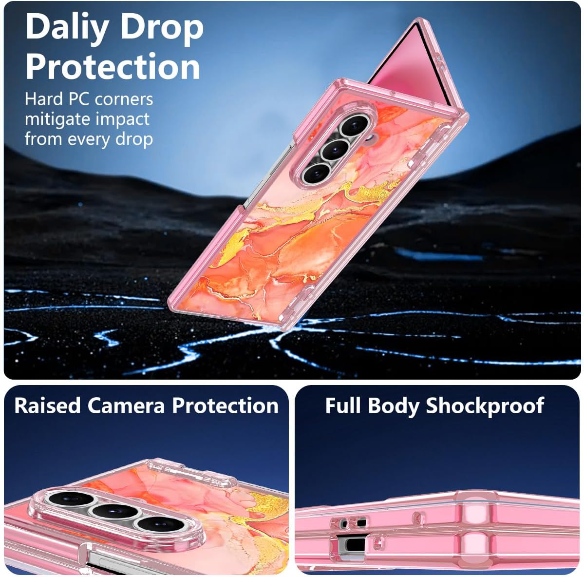 Meshine for Galaxy Z Fold 7 Case,[Compatible with MagSafe][Hinge Protection][Built-in Screen Protector][360°Magnetic Ring Stand],Shockproof Hard Case for Samsung Galaxy Z Fold 7(2025),Coral Pink