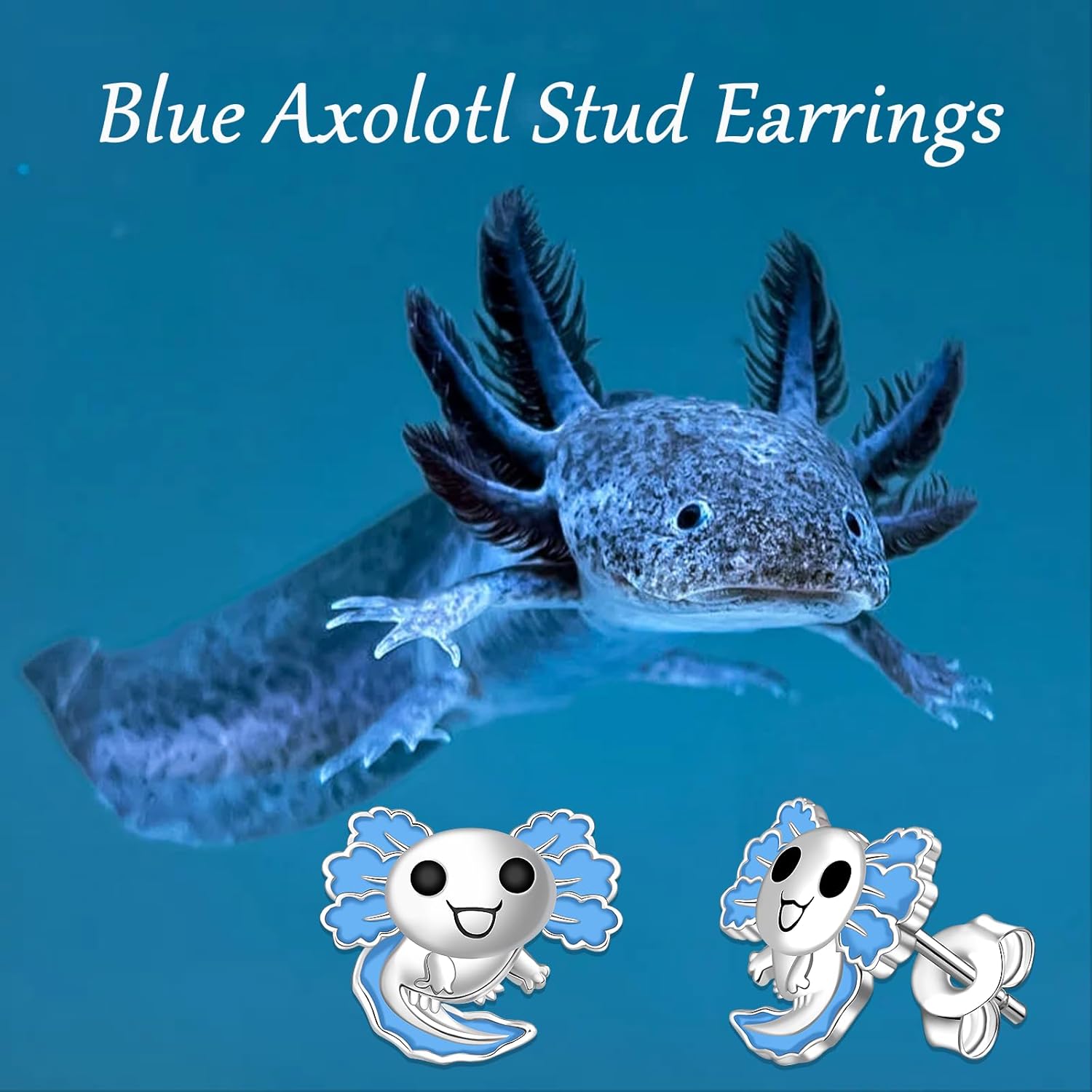 Blue Axolotl Stud Earrings for Women - 925 Sterling Silver Cute Axolotl Earrings Hypoallergenic Mexican Animal Jewelry Gifts for Daughter - Image 5