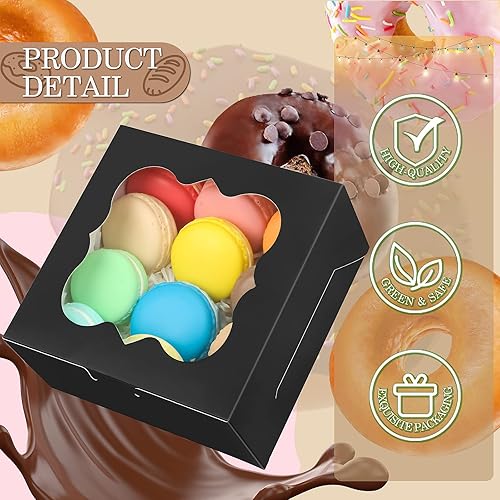 Miniatura 3 de KPOSIYA 35 cajas de panadería con ventana de 6 x 6 x 3 pulgadas, cajas de galletas de 5 estilos, cajas pequeñas de pastelería para dulces, postres,