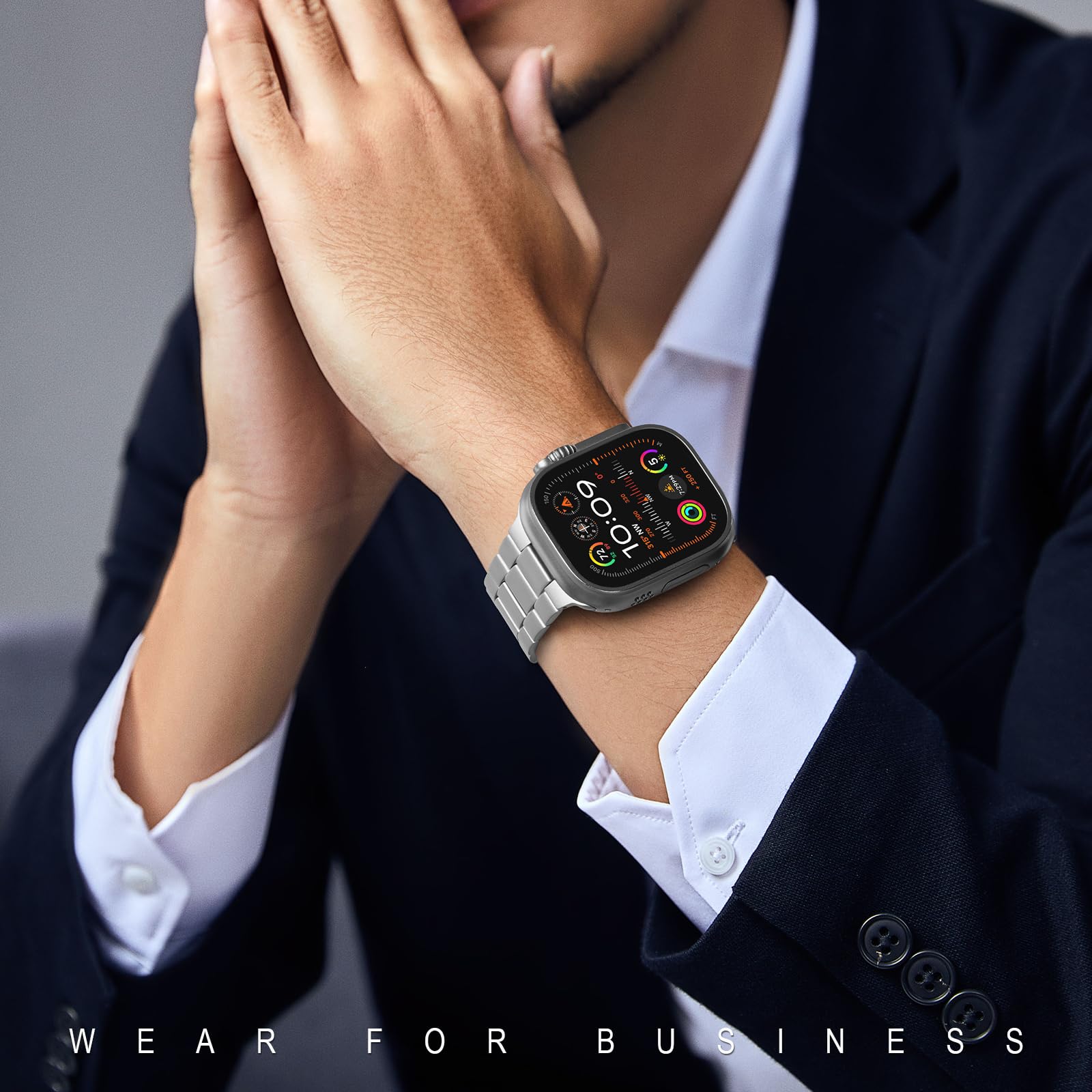 Wolait Ultra 2 Bracelet de montre compatible avec Apple Watch Ultra 49 mm et Series 10 46 mm, bracelets iWatch en titane véritable avec fermoir à bouton pour homme, titane argenté