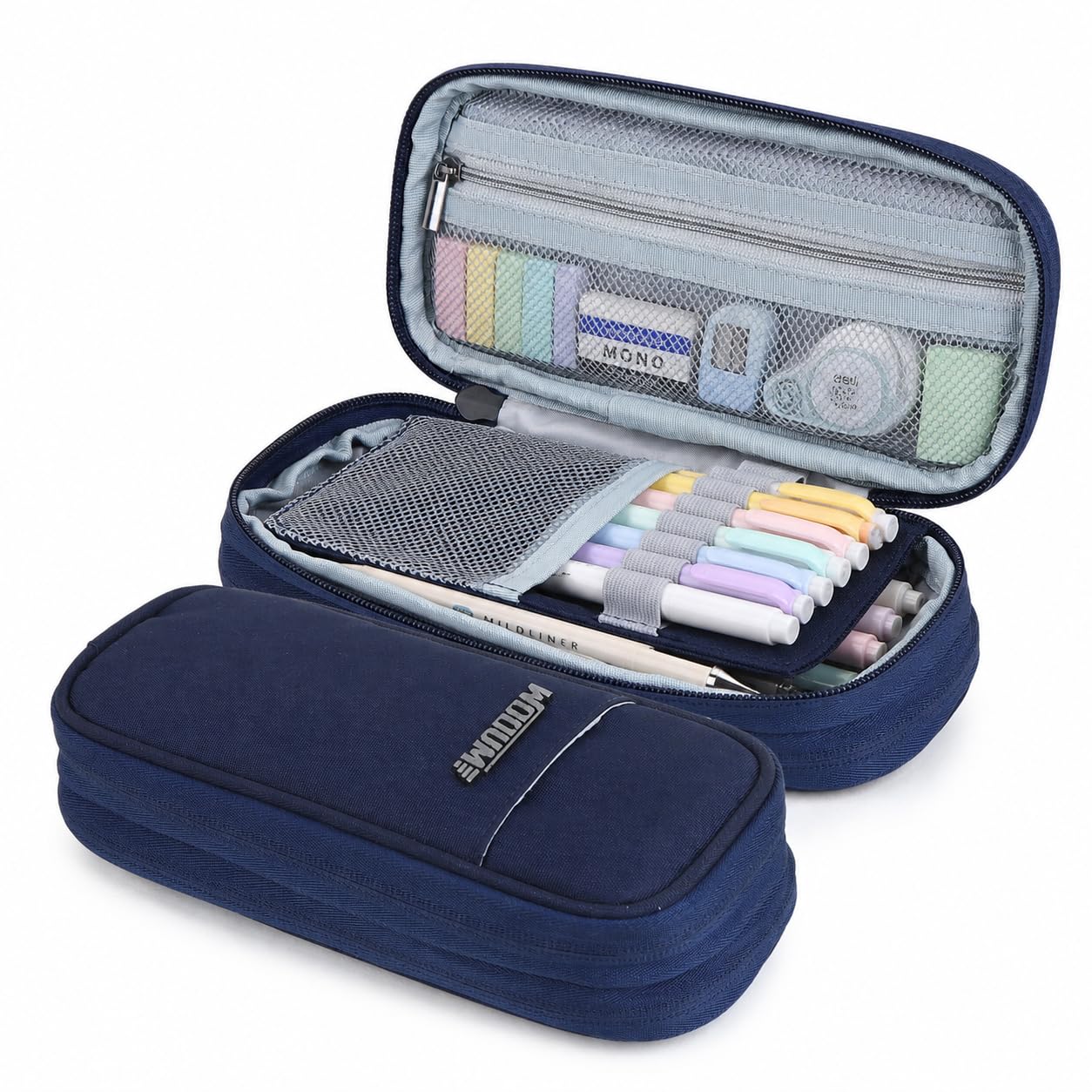 Wooum Expandable Pencil Pouch Big Capacity Pencil Pen Case Office College School Large Storage High Capacity Bag Pouch Holder Bag Organizer Blue (Navy-Blue)-image-49