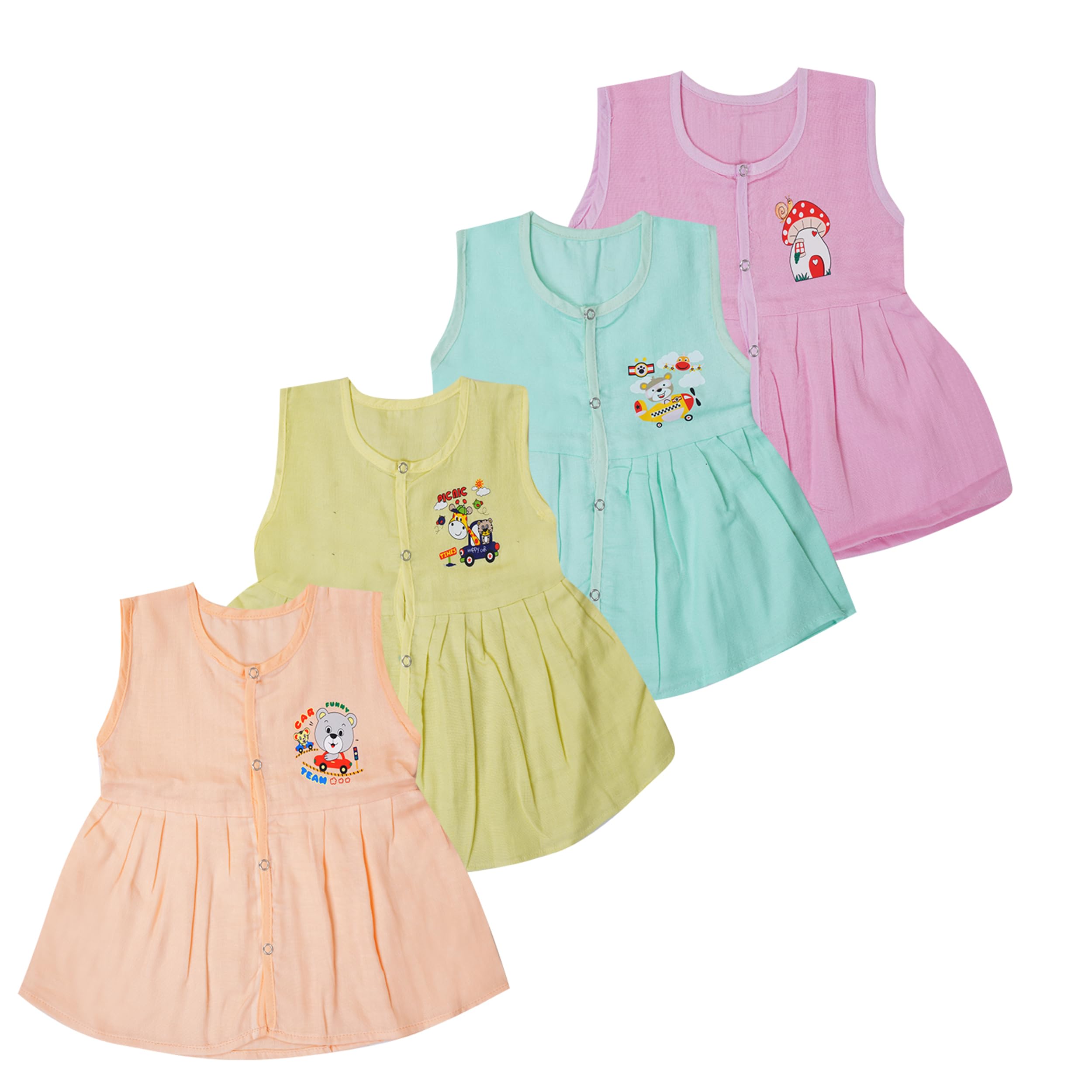 VIRUKSHAM 100% Pure Cotton Colour Muslin Baby Girls Frock Yellow