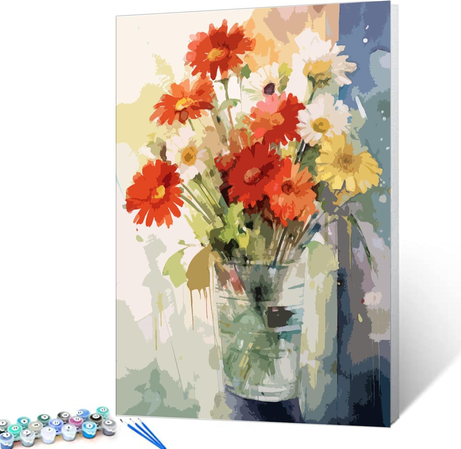 Tucocoo Rose Flowers Paint by Numbers Kits with Brushes and Acrylic Pigment on Canvas Painting for Adults, Abstract Watercolour Floral Arts Crafts Project for Home Decor Gifts 16''x20'' (DIY Framed)
