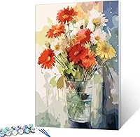 Vista 8 de Tucocoo Kits de pintura de girasoles por números con pinceles y pigmento acrílico sobre lienzo para adultos, acuarela abstracta floral
