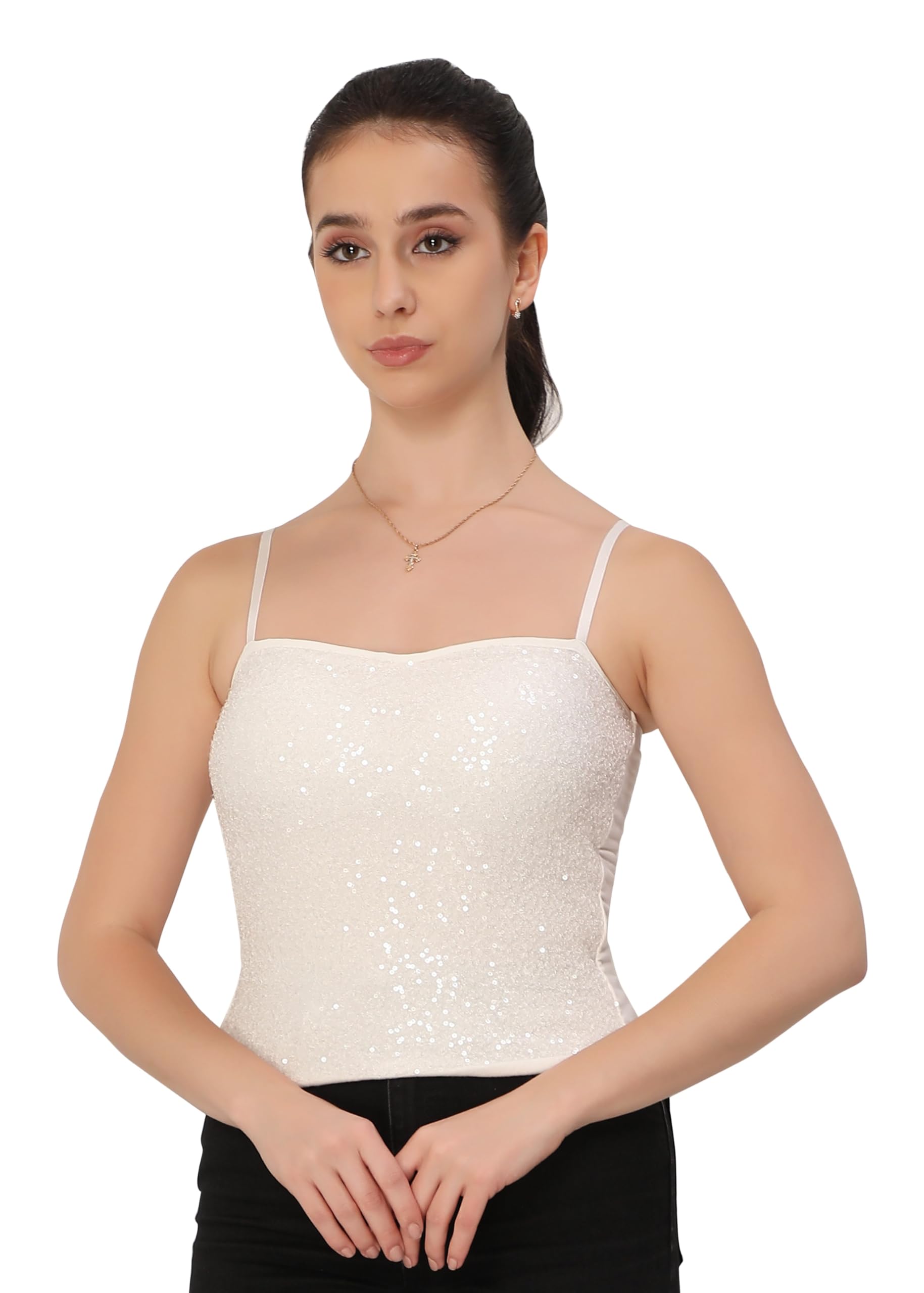 Women’s Sequin Cami ToP | Polyester Blend, Sleeveless Cami Top with Adjustable Spaghetti Straps Glitter Top for Clubbing, Casual Outings & Festive Events-image-30