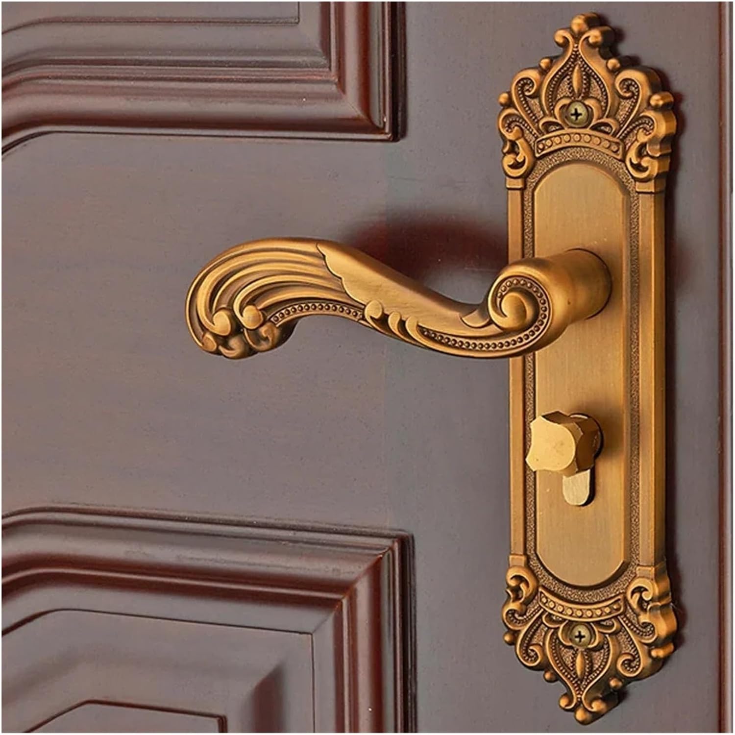 Retro Mortise Lock Interior Door Lock Bolt Bedroom Lever Handle Yellow Antique Wooden Door Handle Mechanical Door Lock
