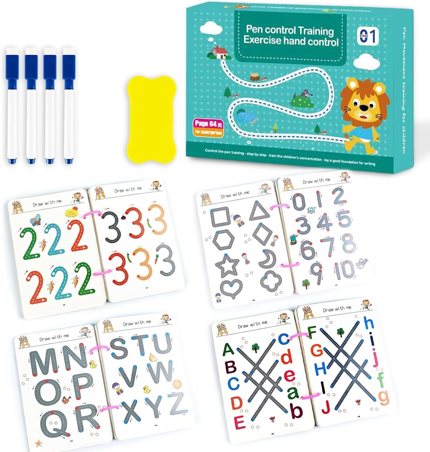 Amitasha Reusable Magic Practice Copybook Kit for Kids Tracing Book 3-5 Years Magic Grooved Writing Practice Pen Control Exercise Copybook for Pre School Boys Girls Educational Game-image-22