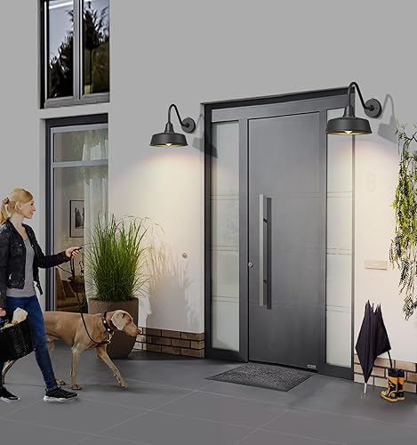 Miniatura 7 de Ytzlvw Luces de granero grandes de cuello de cisne para exteriores de 12.6 pulgadas desde el atardecer hasta el amanecer, luces clásicas negras