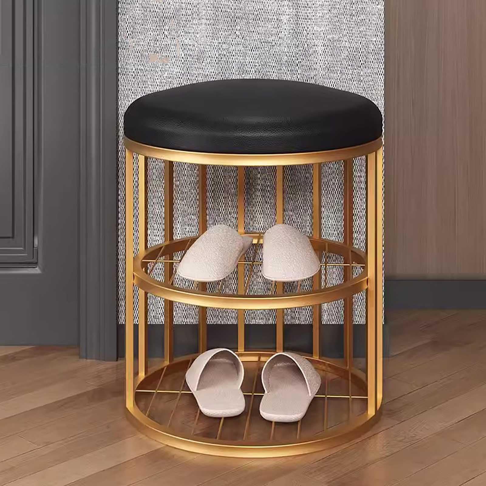 LWJSOCP Shoe Stool with Cushion Entryway Bench & Shoe Rack Metal Frame Compact SpaceSaving Low Bench with Soft Cushion Perfect for Hallway nization