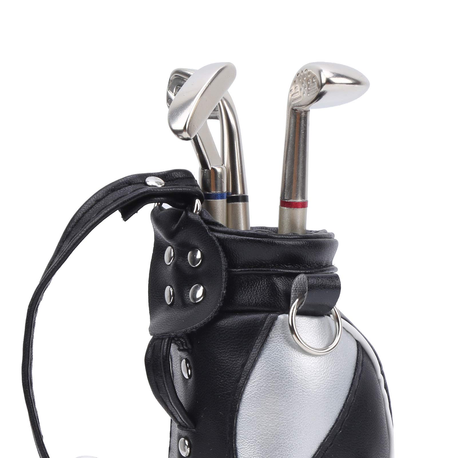 RiToEasysports Golftaschenstifthalter und -Basis, Mini Desktop Golftaschenstifthalter Miniaturmodell Dekoration Neuheit Geschenkset,Golf Stifte Geschenkset(Schwarzes Silber)
