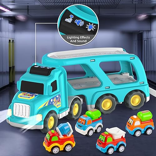 Miniatura 6 de Veslier Camiones de juguete para niños y niñas de 1, 2, 3, 4, 5 años, camiones, juguetes 5 en 1, vehículos de construcción, juguetes para niños y