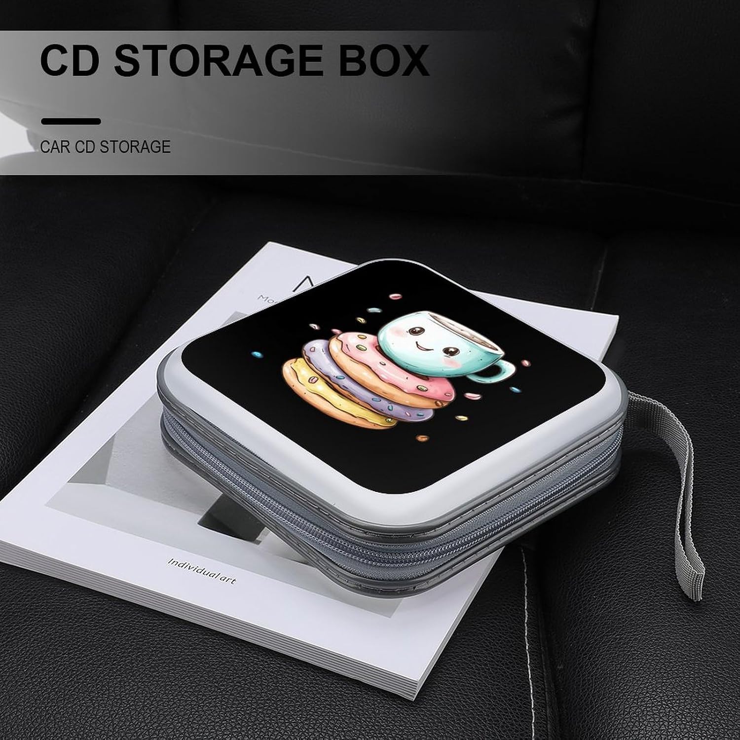 Coffee And Doughnuts CD Case Portable DVD Storage Box CD Wallet Holder Binder Organizer for Car Home