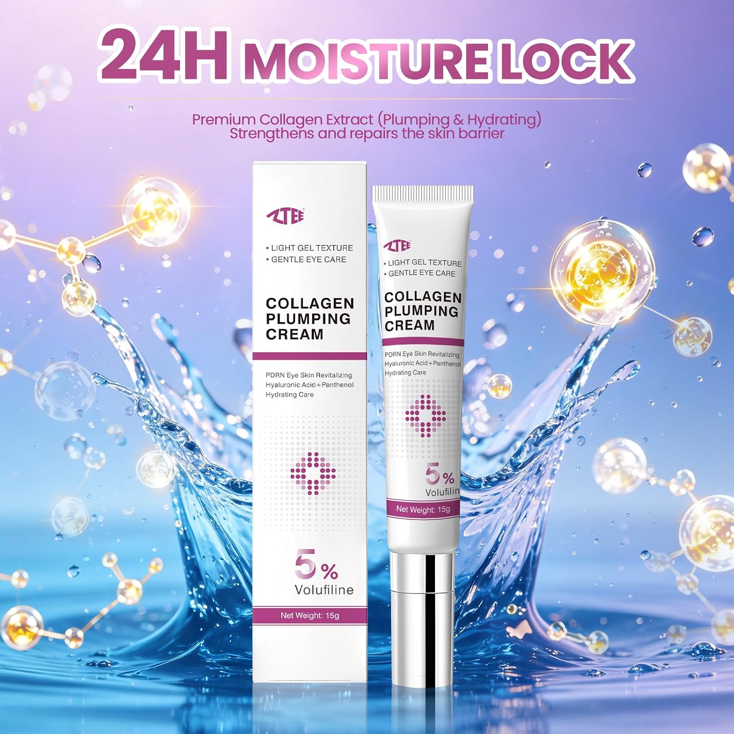 PDRN Collagen Volume Multi Cream, Anti-Aging Eye Cream with Volufiline, Lip Plumper, Under Eye Cream for Dark Circles, Puffiness, Bags and Wrinkles，Plumping Moisturizing Cream for Face, Eye & Lip Care