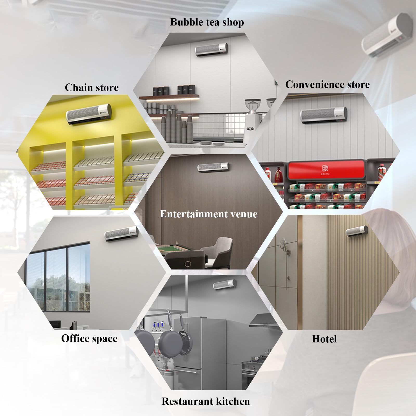 Rideau d;air Mural réglable avec télécommande - 7 Vitesses et Directions, idéal pour la Maison, Le Bureau et Les commerces - Finition métallique (White 0.8)