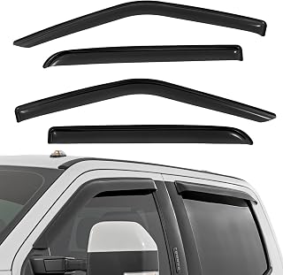 Rough Country Tape-on Window Rain Guards for Ford F-150,Lightning, F-250, F-350, Raptor Crew Cab (2015-2025) - Low Profile Window Visors, 4-Pc Rain Guard for Trucks