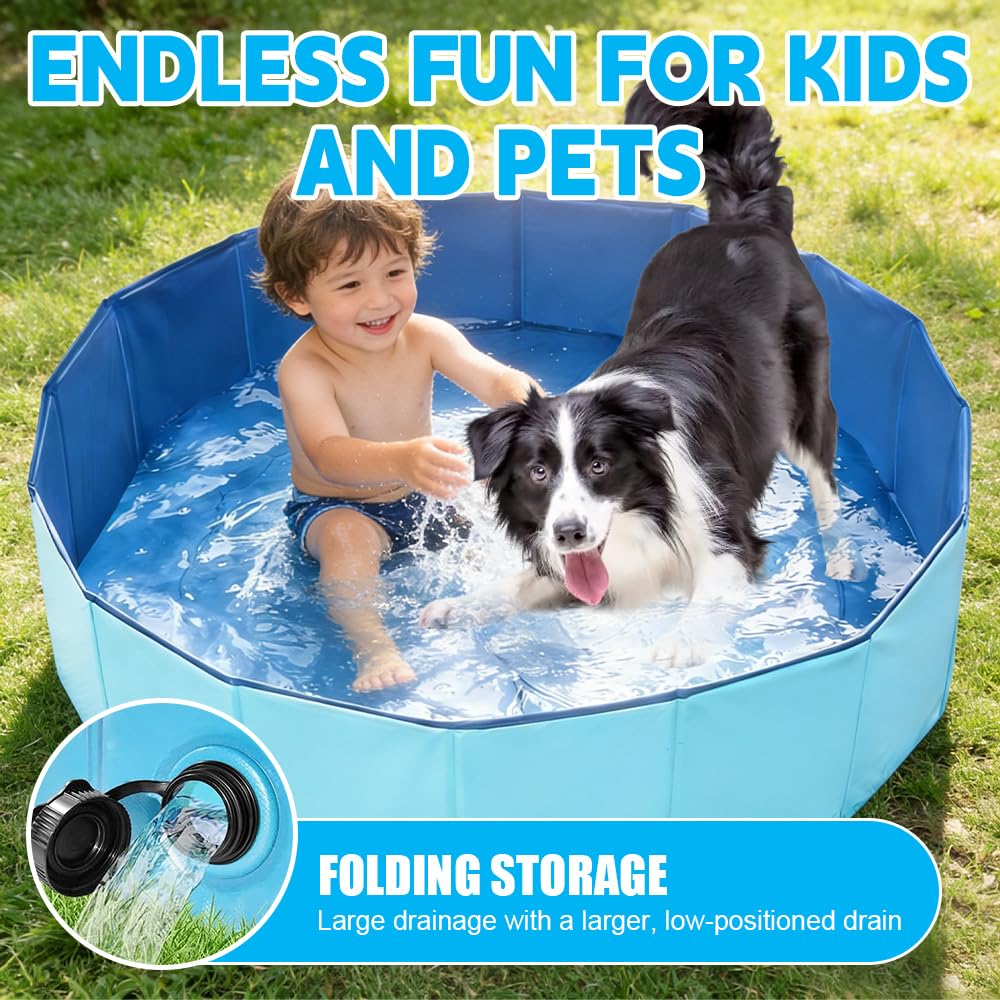 Piscina para Perros, 80x20 cm Piscina para Mascotas Perros, Piscina Infantil Plegable de PVC, Portátil Piscina para Gatos, Piscina Mascotas, Piscina Perro Grande para Interiores y Exteriores