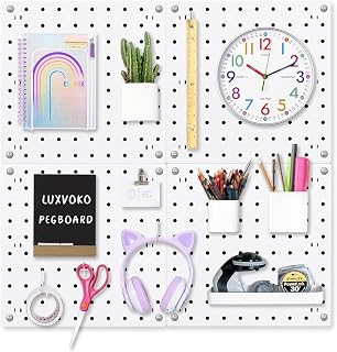 luxvoko 4Pcs Pegboard Wall Organizer Panels, Wall Control PegBoard Combination Kit 10''x10''ABS Drillable Peg Boards for Wall Display or Storage in Craft Room Garage Kitchen Office Study Room
