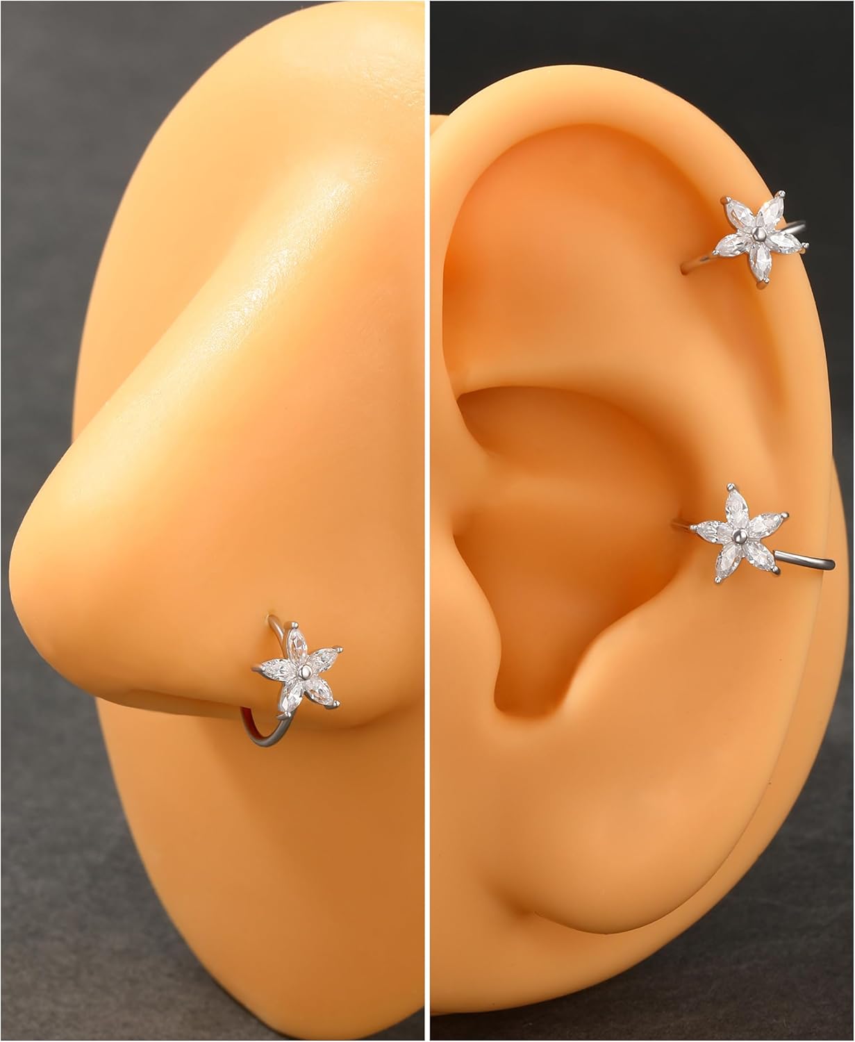 Jewseen 925 Sterling Silver 20g Nose Rings Flower Hoop Nose Rings for Women Cartilage Hoop Earrings Rook Daith Helix Piercing Jewelry - Image 6