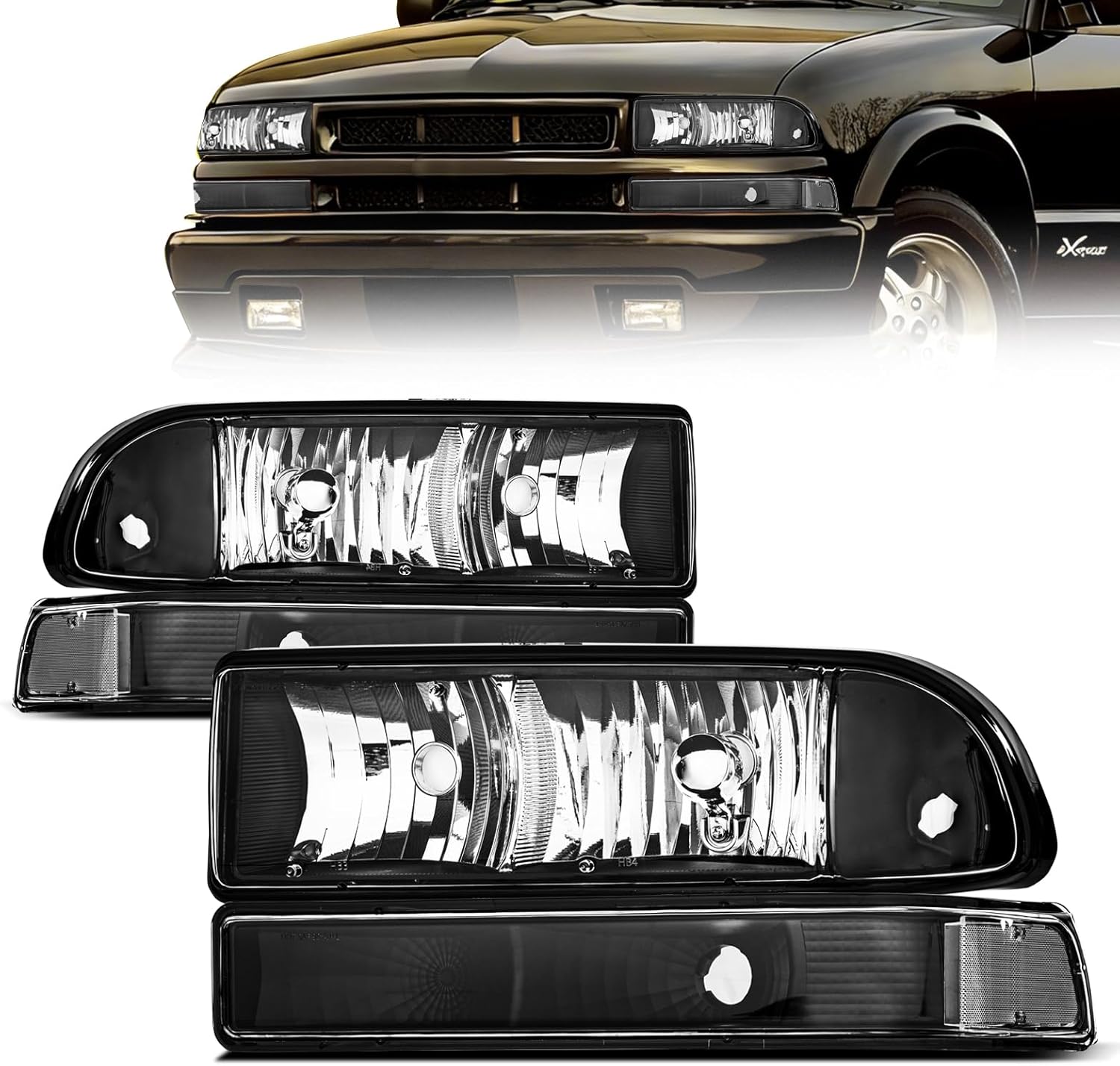 Front Headlight Assembly for 1998-2005 Chevy Blazer & 1998-2004 Chevrolet S10 Pickup - Replacement Headlamp, Front Bumper Lights