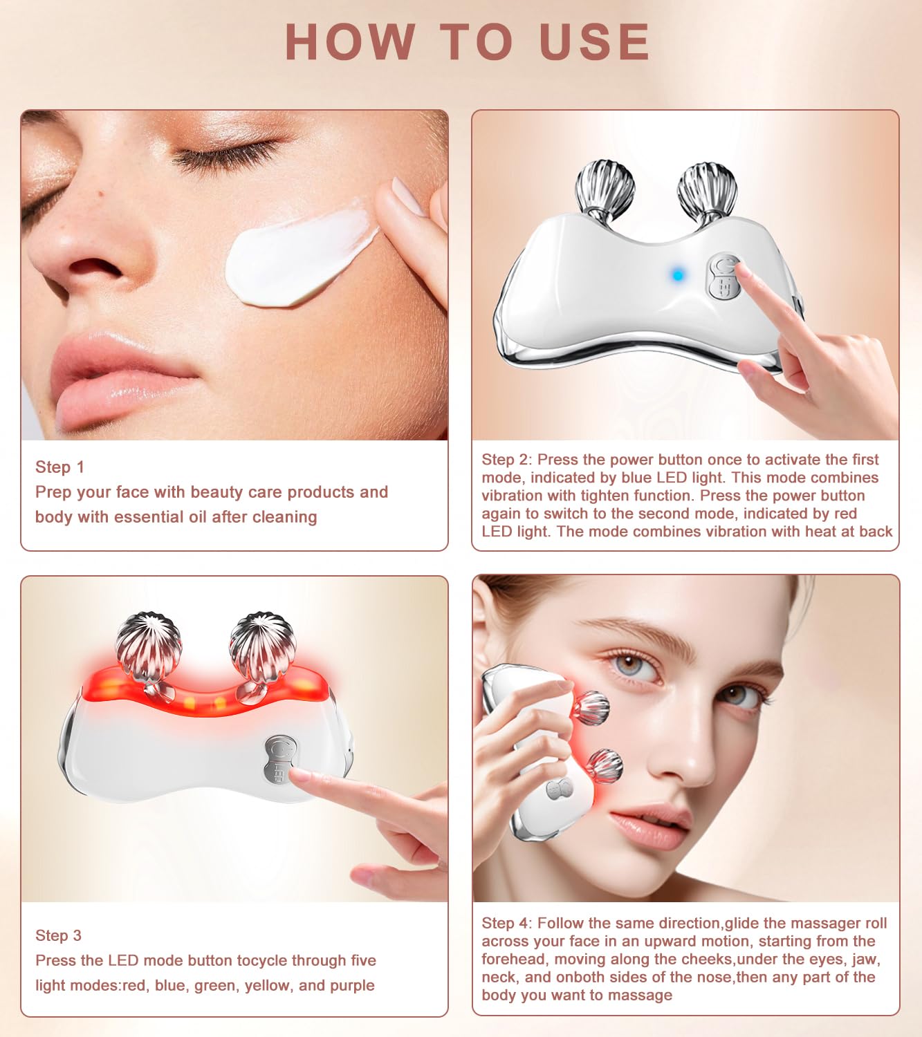 Electric Gua Sha Facial Tools, Facial & Body Massager Tools with Heat and Vibration, 5 LED Lights Gua Sha Device with 2 Metal Roller for Eyes, Neck, Face