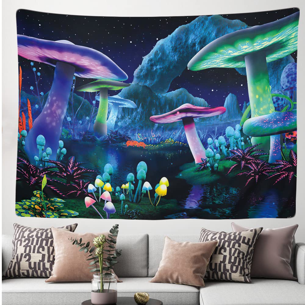 Ulticool, Mushrooms Psychedelic Tapestry XXL, 200 x 150 cm, Poster Wall Carpet Cloth Photo Wallpaper - Image 3
