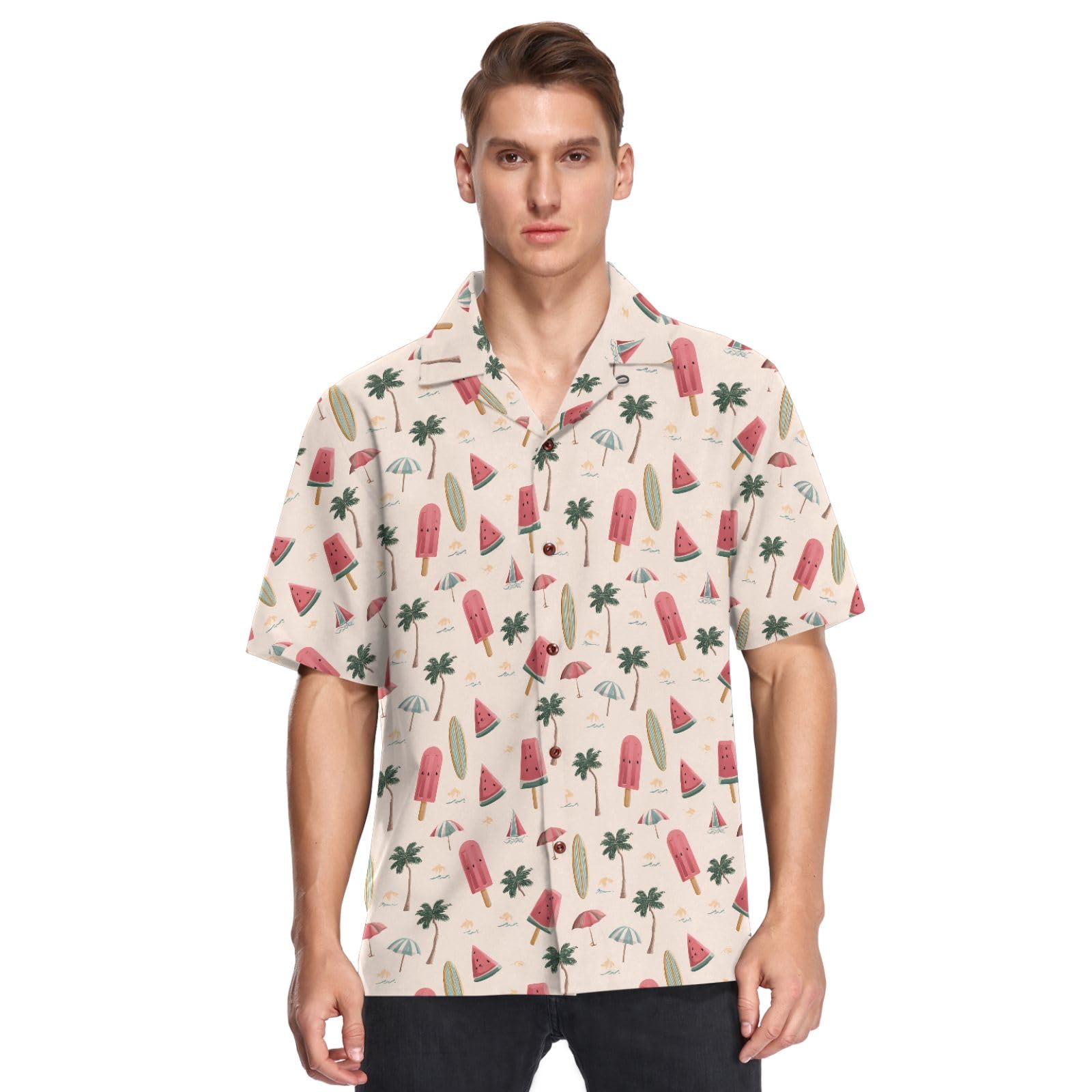 Men's Hawaiian Short Sleeve Shirts Beach Vacations & Summer Parties Button Down Casual Lightweight S Popsicle Palm Tree