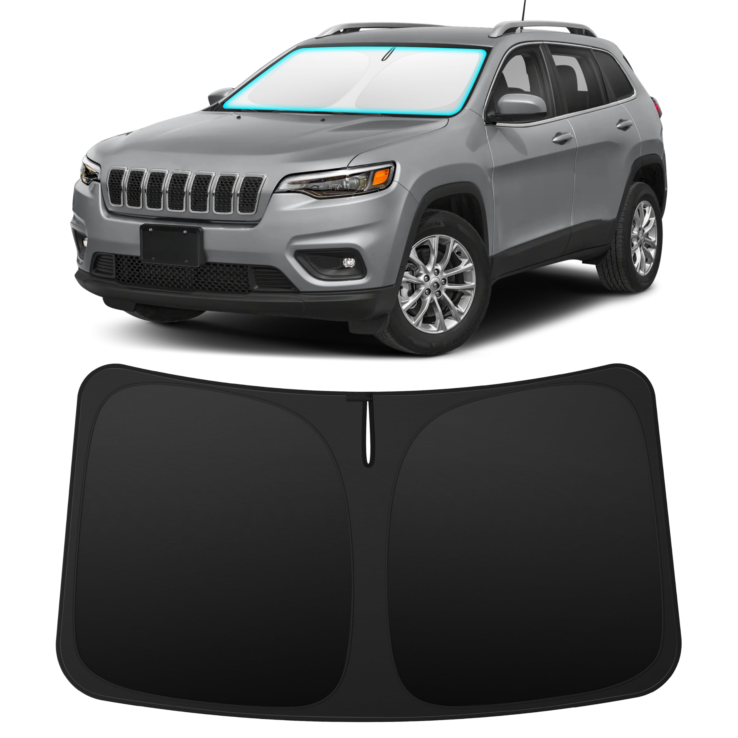 INSAUTO Custom Fit Windshield Sun Shade Accessories for Jeep Cherokee 2014-2023 (Grand Cherokee Not Fit), Foldable Front Window Sunshade, UV & Heat Reflector, Keeps Interior Cool, Includes Storage Bag
