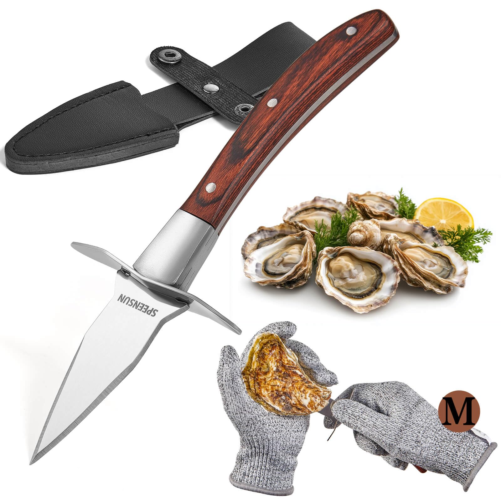 Oyster Knife,Oyster Shucking Kit, Oyster Shucking Knife With Comfort Wood-handle,Sturdy And Sharpness Oyster Knives,Oyster Shucker With 5 leve Protection Cut-resistant Glove(M)
