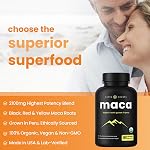 Organic Maca Root Capsules 2100mg | Maca Supplement for Men & Women | Red, Yellow & Black Maca Blend with Black Pepper Extract for Energy, Mood & Hormonal Balance | 180 Vegan Capsules | 700mg Per Capsule
