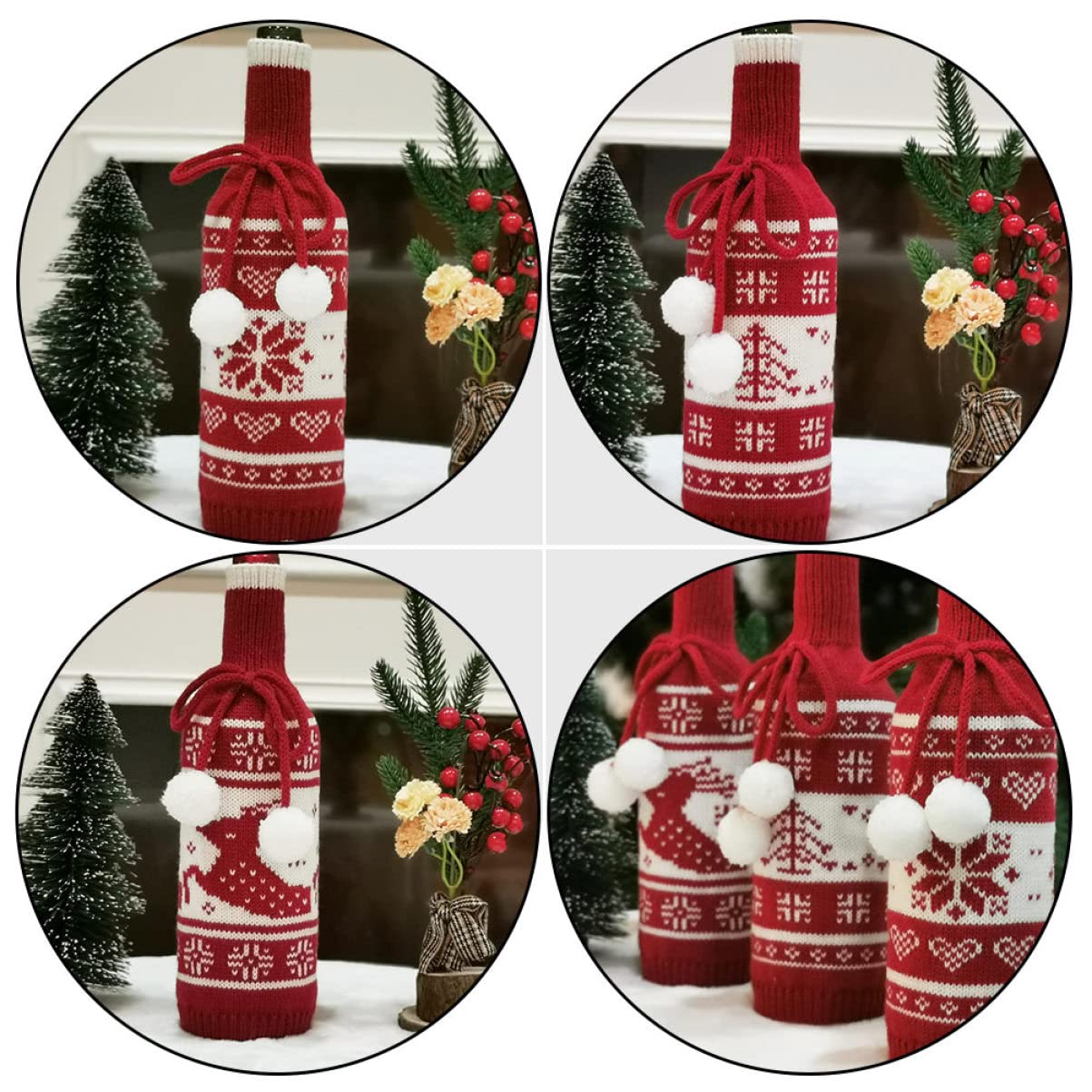TOYANDONA 9pièces Housses Décoratives De Bouteille De avec Motifs De Sapin Renne Et De Lavable pour