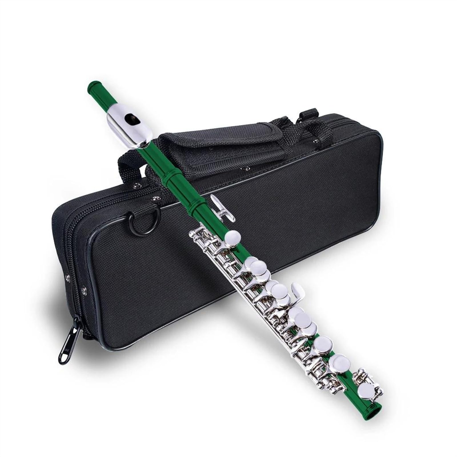 Flauta Verde De Tamaño Medio, Llaves Plateadas, Cuerpo De Cuproníquel, Llave C, Juego De Piccolo Con Estuche Flauta Travesera Kit