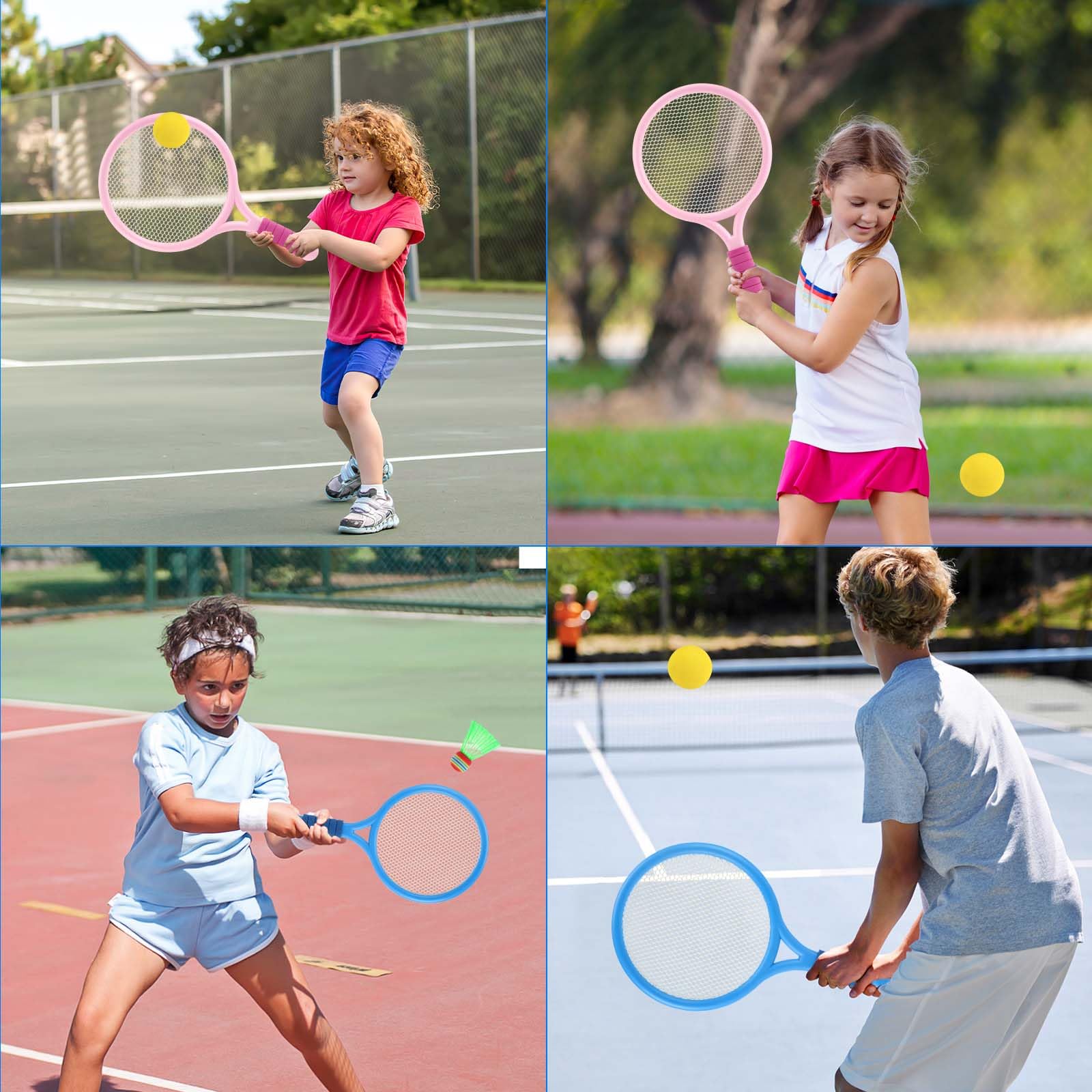 Mengger 3-in-1 Spielset Mengger Kinder Tennis Set 3-in-1 - 2 Schläger + 7  Bälle + Klebrig Ball Für Badminton \u0026 Tennis (Rosa/Gelb) Badminton Tennis  Kinder, image size:1600x1600