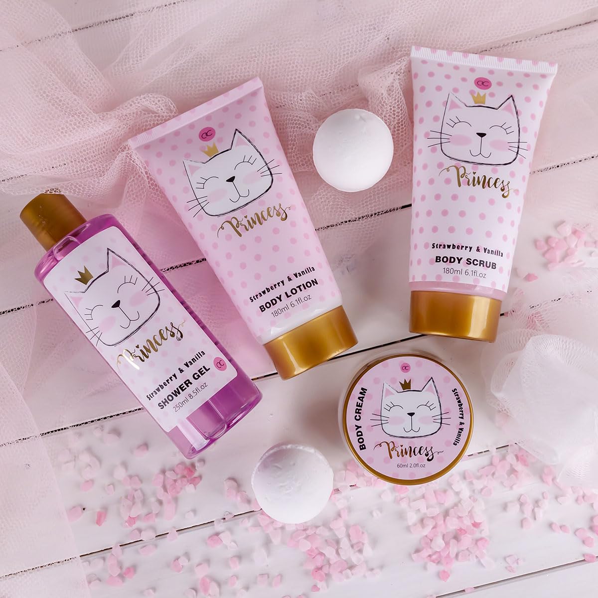 Accentra - Set Regalo Princess Kitty Per Bambina, Con Aroma Alla Fragola E Alla, 7 Pezzi, Colore: Rosa, Vaniglia